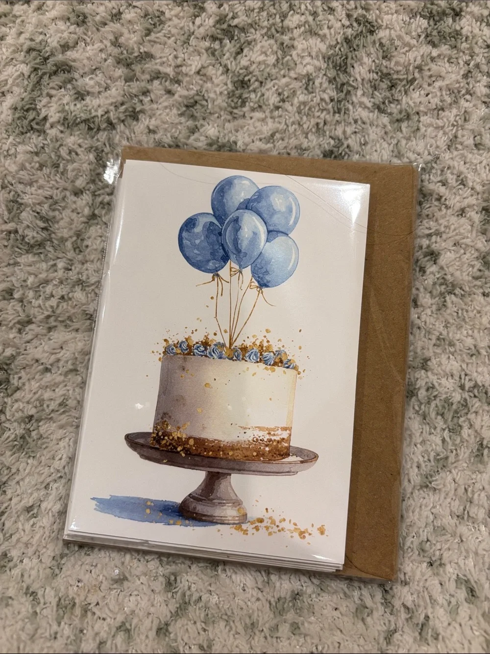Blue Balloons Celebration Cakes Greeting Cards Set 6 NWT blank inside, variety